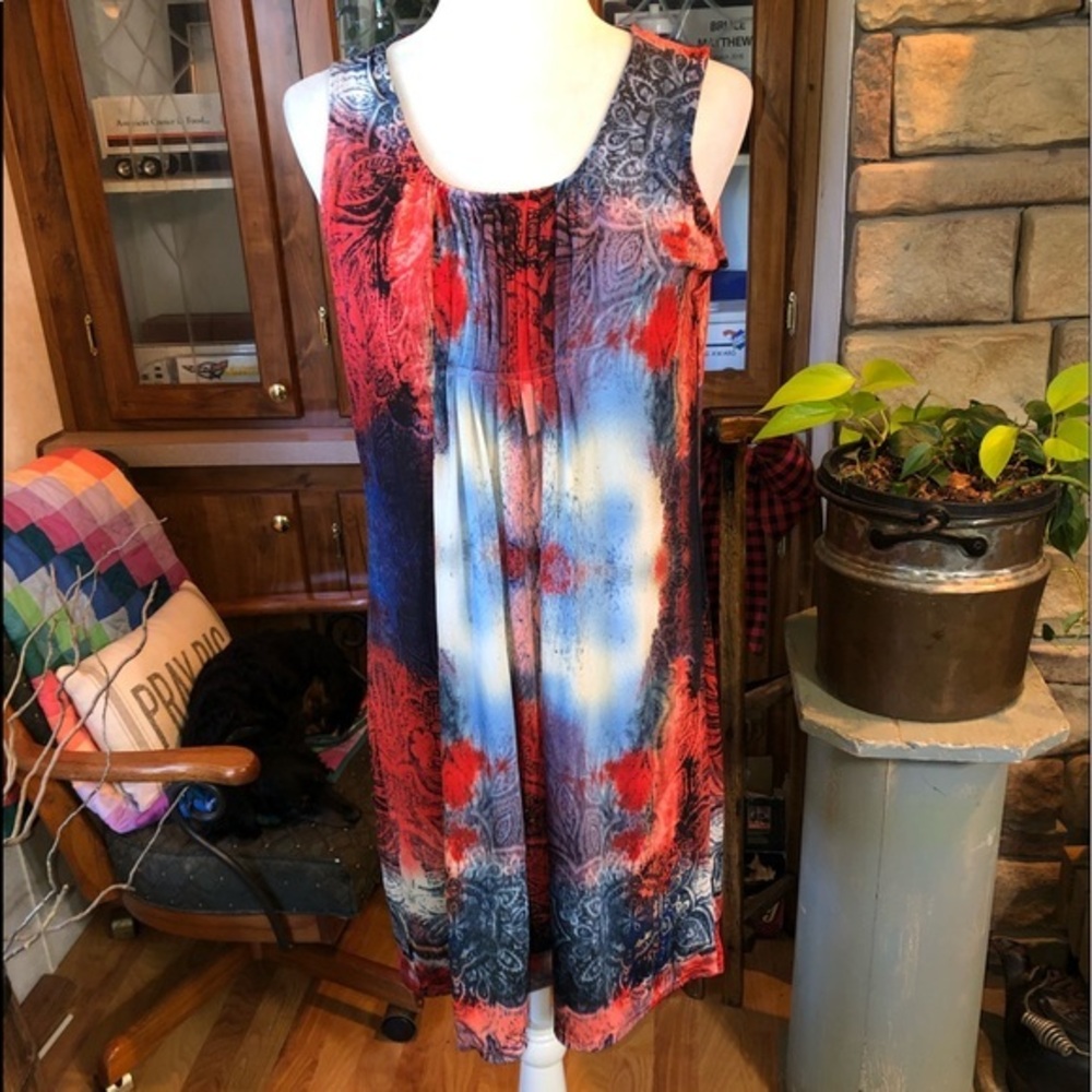 NWT SHORLINE SIZE SMALL MEDIUM BUT MORE MEDIUM VERY PATRIOTIC SLEEVELESS DRESS